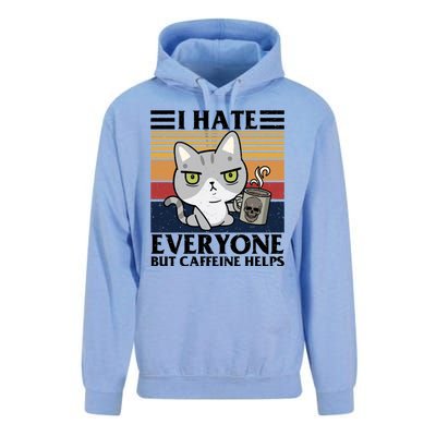 I Hate Everyone But Caffeine Helps Funny Cat Unisex Surf Hoodie