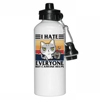 I Hate Everyone But Caffeine Helps Funny Cat Aluminum Water Bottle