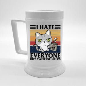 I Hate Everyone But Caffeine Helps Funny Cat Beer Stein