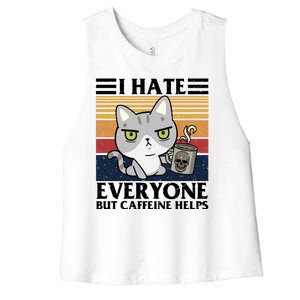 I Hate Everyone But Caffeine Helps Funny Cat Women's Racerback Cropped Tank