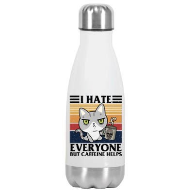 I Hate Everyone But Caffeine Helps Funny Cat Stainless Steel Insulated Water Bottle