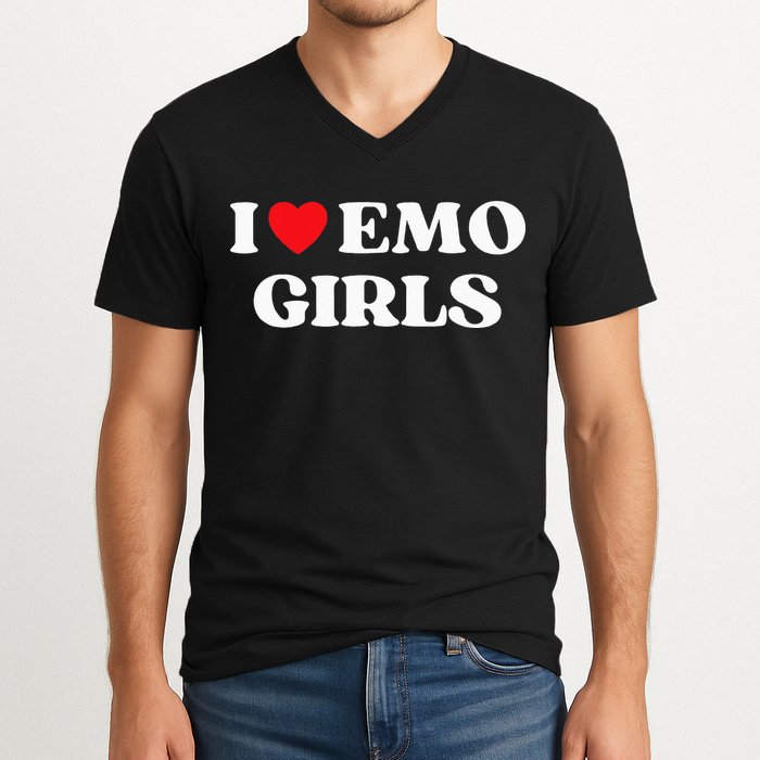 I Heart Emo Funny Quote Red Heart Emo Girl Style V-Neck T-Shirt