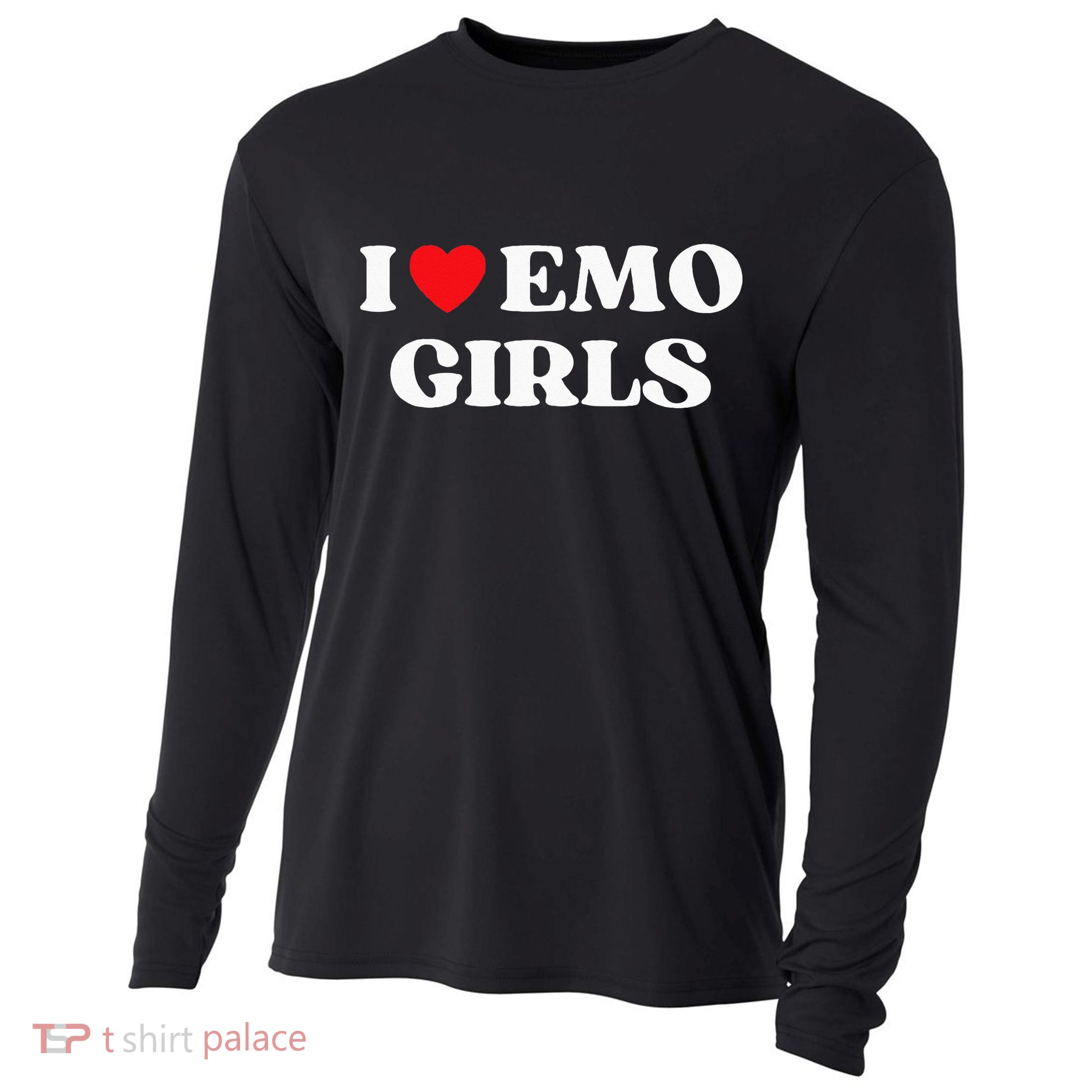 I Heart Emo Funny Quote Red Heart Emo Girl Style Cooling Performance Long Sleeve Crew