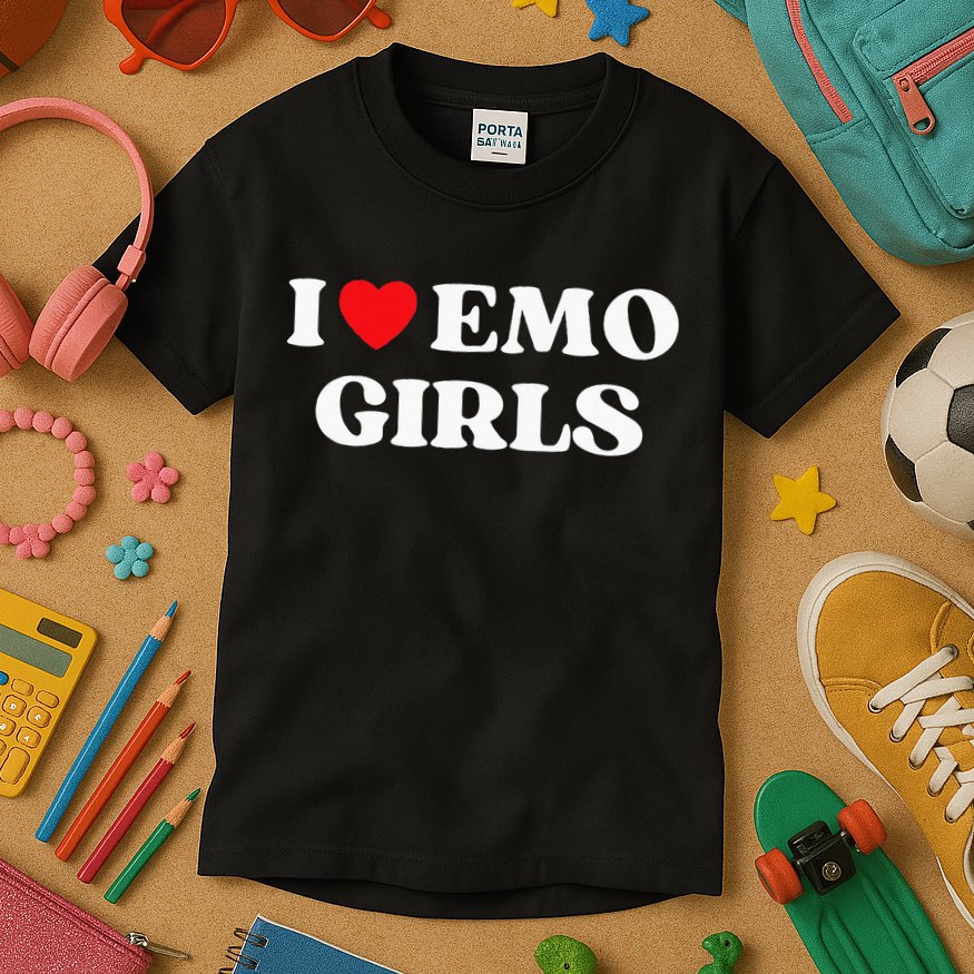 I Heart Emo Funny Quote Red Heart Emo Girl Style Kids T-Shirt