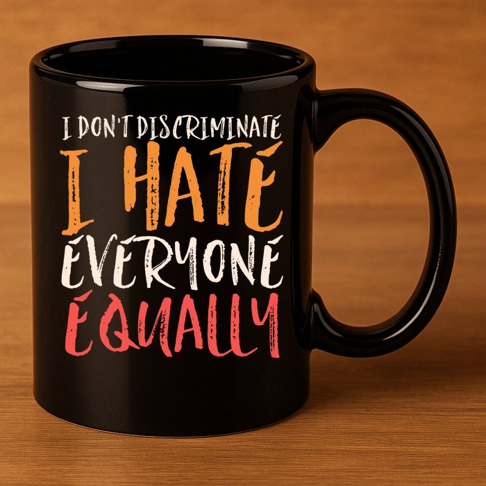 I Hate Everyone Equally I Don't Discriminate Funny Sarcastic 11oz C Handle Ceramic Mug
