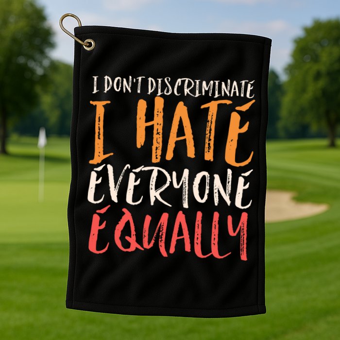 I Hate Everyone Equally I Don't Discriminate Funny Sarcastic Golf Towel