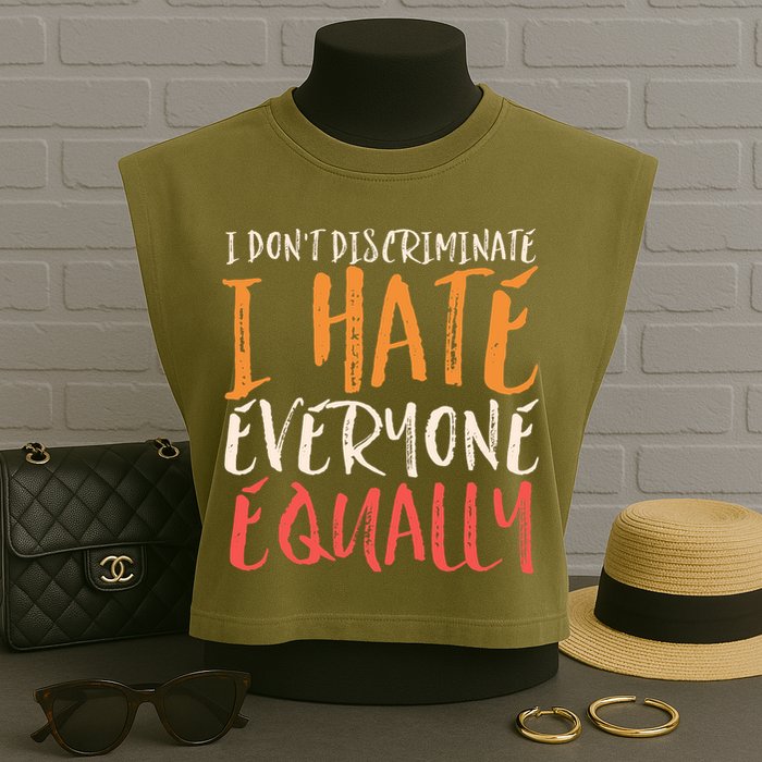 I Hate Everyone Equally I Don't Discriminate Funny Sarcastic Garment-Dyed Women's Muscle Tee