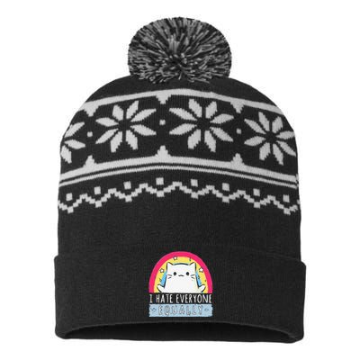 I Hate Everyone Equally Rainbow Cat USA-Made Snowflake Beanie