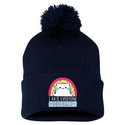 I Hate Everyone Equally Rainbow Cat Pom Pom 12in Knit Beanie