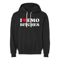 I Heart Emo Bitches Funny Quote Red Heart Emo Style Garment-Dyed Fleece Hoodie