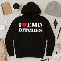 I Heart Emo Bitches Funny Quote Red Heart Emo Style Hoodie