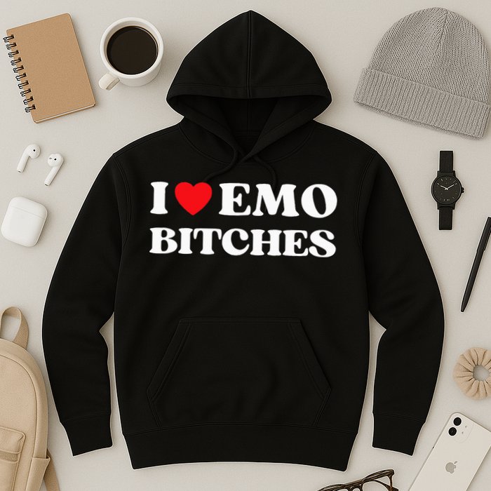 I Heart Emo Bitches Funny Quote Red Heart Emo Style Hoodie