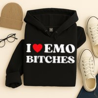 I Heart Emo Bitches Funny Quote Red Heart Emo Style Hoodie