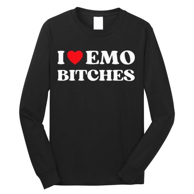 I Heart Emo Bitches Funny Quote Red Heart Emo Style Long Sleeve Shirt