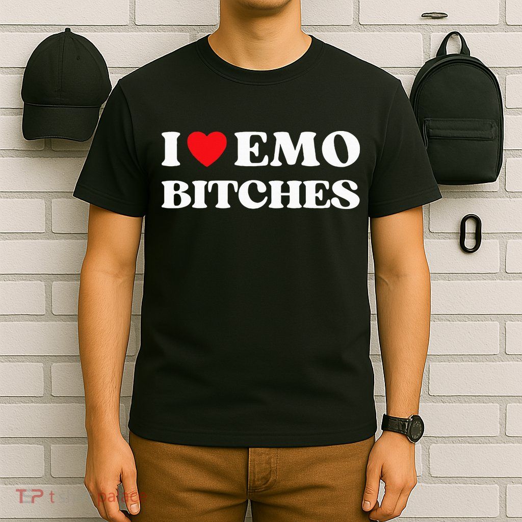 I Heart Emo Bitches Funny Quote Red Heart Emo Style T-Shirt