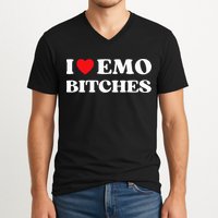 I Heart Emo Bitches Funny Quote Red Heart Emo Style V-Neck T-Shirt