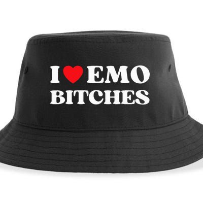 I Heart Emo Bitches Funny Quote Red Heart Emo Style Sustainable Bucket Hat