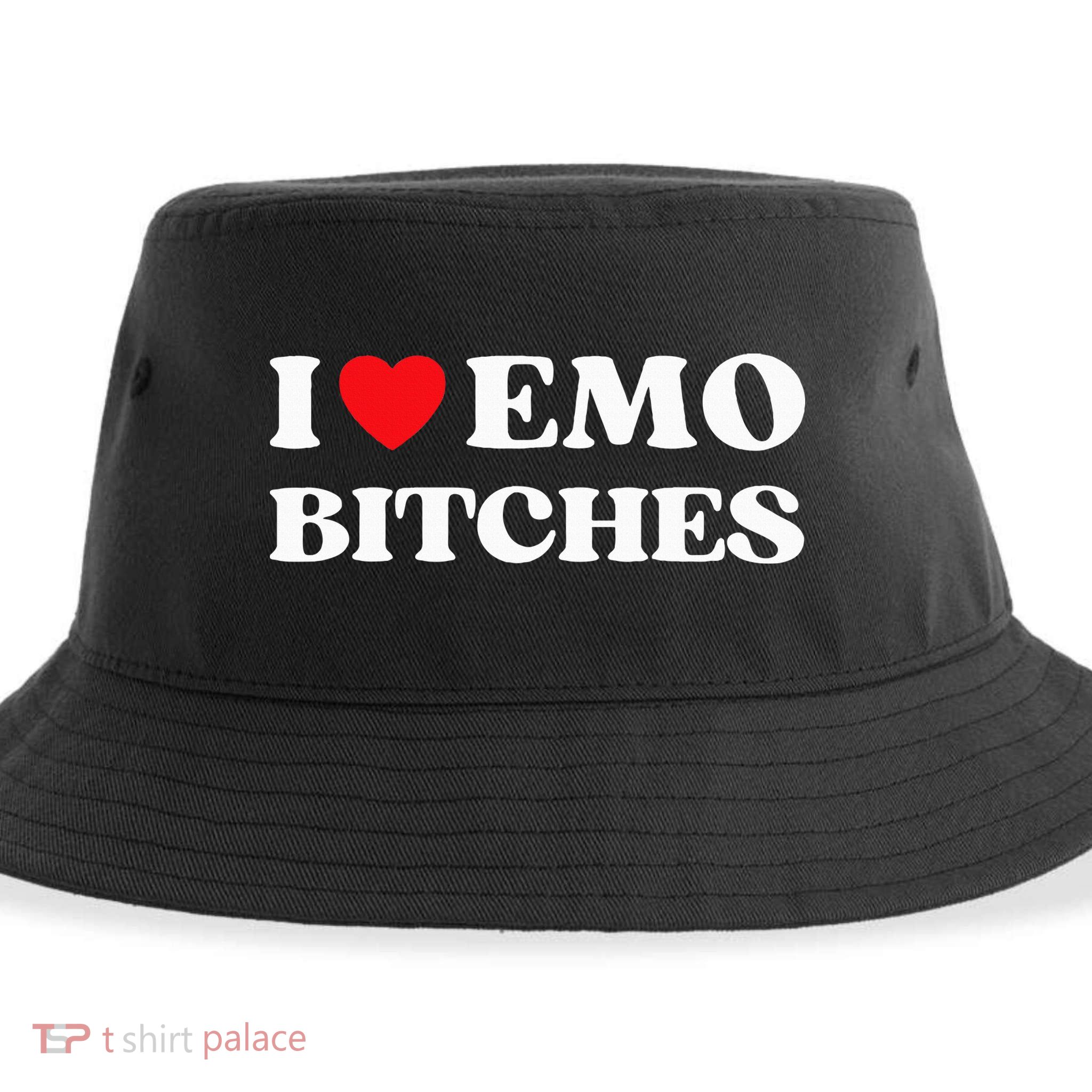 I Heart Emo Bitches Funny Quote Red Heart Emo Style Sustainable Bucket Hat