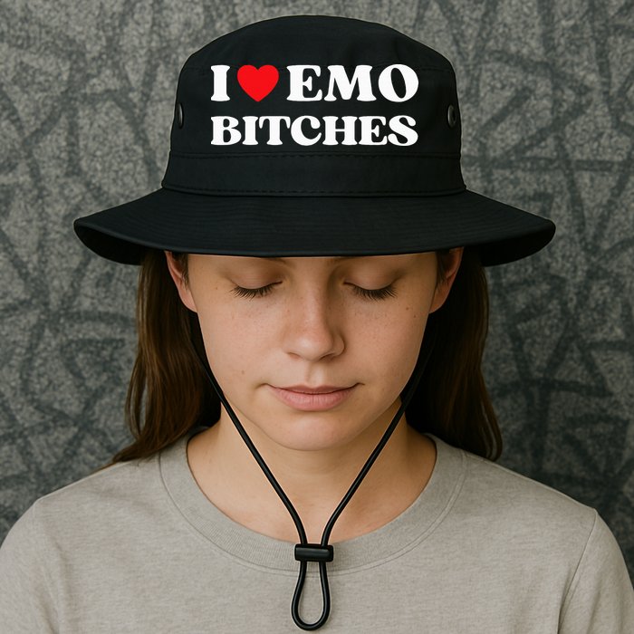 I Heart Emo Bitches Funny Quote Red Heart Emo Style Bucket Hat