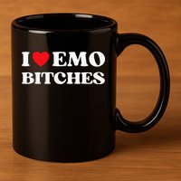 I Heart Emo Bitches Funny Quote Red Heart Emo Style 11oz C Handle Ceramic Mug