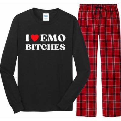 I Heart Emo Bitches Funny Quote Red Heart Emo Style Long Sleeve Pajama Set