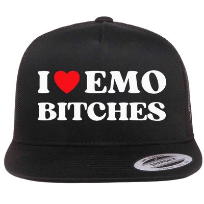 I Heart Emo Bitches Funny Quote Red Heart Emo Style Flatbill Hat