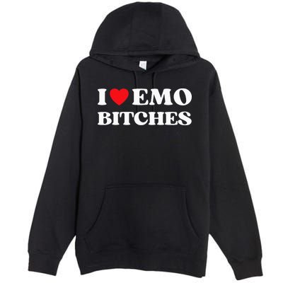I Heart Emo Bitches Funny Quote Red Heart Emo Style Premium Pullover Hoodie