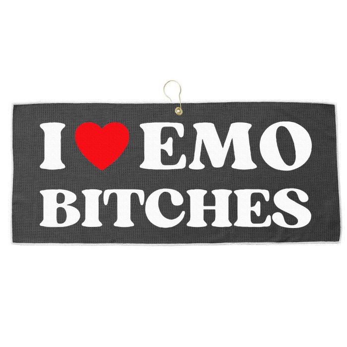 I Heart Emo Bitches Funny Quote Red Heart Emo Style Large Microfiber Waffle Golf Towel
