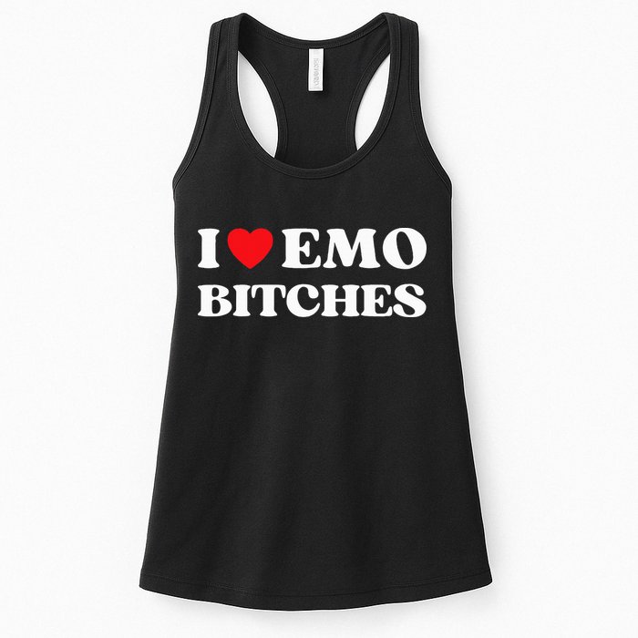 I Heart Emo Bitches Funny Quote Red Heart Emo Style Womens Tank Top