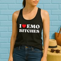 I Heart Emo Bitches Funny Quote Red Heart Emo Style Womens Tank Top