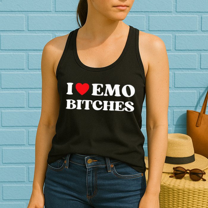 I Heart Emo Bitches Funny Quote Red Heart Emo Style Womens Tank Top