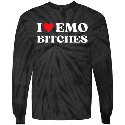 I Heart Emo Bitches Funny Quote Red Heart Emo Style Tie-Dye Long Sleeve Shirt