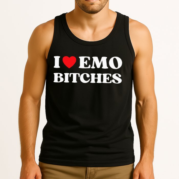I Heart Emo Bitches Funny Quote Red Heart Emo Style Tank Top