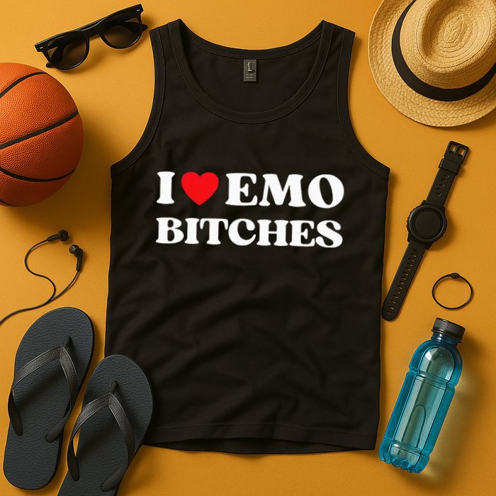 I Heart Emo Bitches Funny Quote Red Heart Emo Style Tank Top
