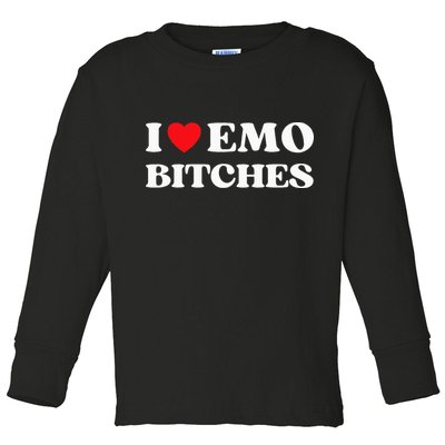 I Heart Emo Bitches Funny Quote Red Heart Emo Style Toddler Long Sleeve Shirt