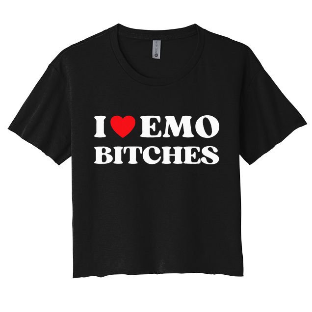 I Heart Emo Bitches Funny Quote Red Heart Emo Style Crop Top