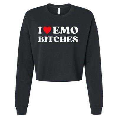 I Heart Emo Bitches Funny Quote Red Heart Emo Style Cropped Pullover Crew