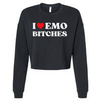 I Heart Emo Bitches Funny Quote Red Heart Emo Style Cropped Pullover Crew