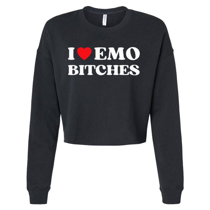 I Heart Emo Bitches Funny Quote Red Heart Emo Style Cropped Pullover Crew
