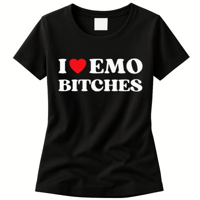 I Heart Emo Bitches Funny Quote Red Heart Emo Style Womens T-Shirt
