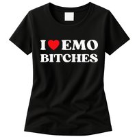 I Heart Emo Bitches Funny Quote Red Heart Emo Style Womens T-Shirt