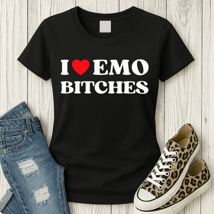 I Heart Emo Bitches Funny Quote Red Heart Emo Style Womens T-Shirt