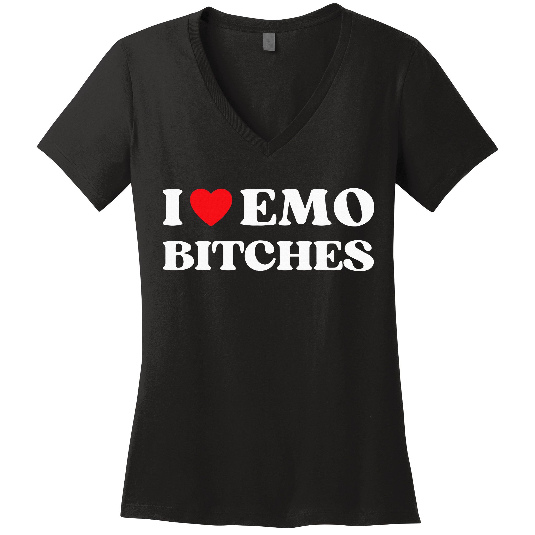 I Heart Emo Bitches Funny Quote Red Heart Emo Style Women's V-Neck T-Shirt