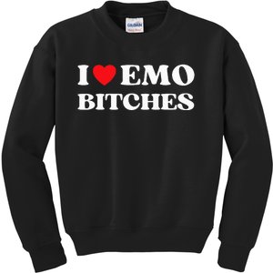 I Heart Emo Bitches Funny Quote Red Heart Emo Style Kids Sweatshirt