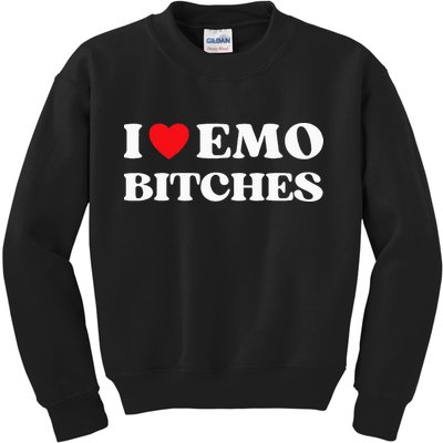 I Heart Emo Bitches Funny Quote Red Heart Emo Style Kids Sweatshirt