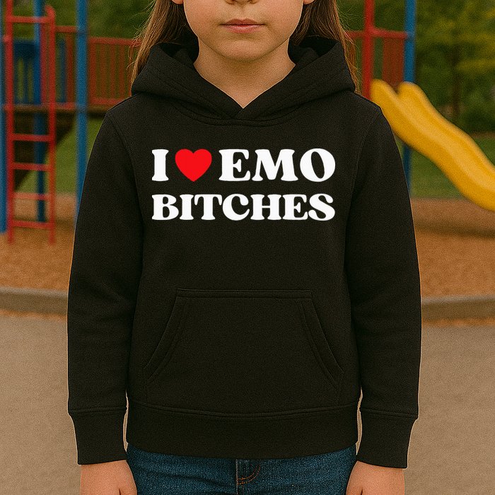 I Heart Emo Bitches Funny Quote Red Heart Emo Style Kids Hoodie
