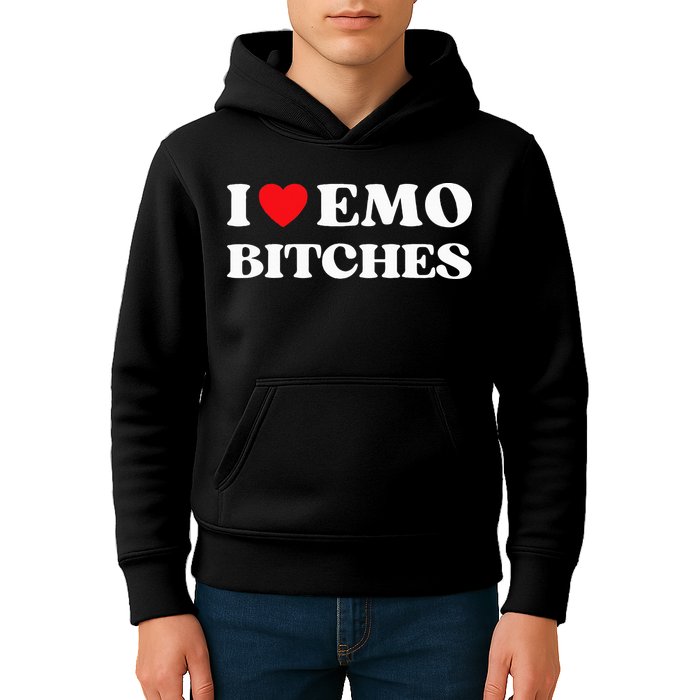I Heart Emo Bitches Funny Quote Red Heart Emo Style Kids Hoodie