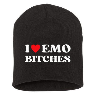 I Heart Emo Bitches Funny Quote Red Heart Emo Style Short Acrylic Beanie
