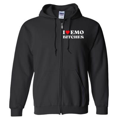 I Heart Emo Bitches Funny Quote Red Heart Emo Style Full Zip Hoodie