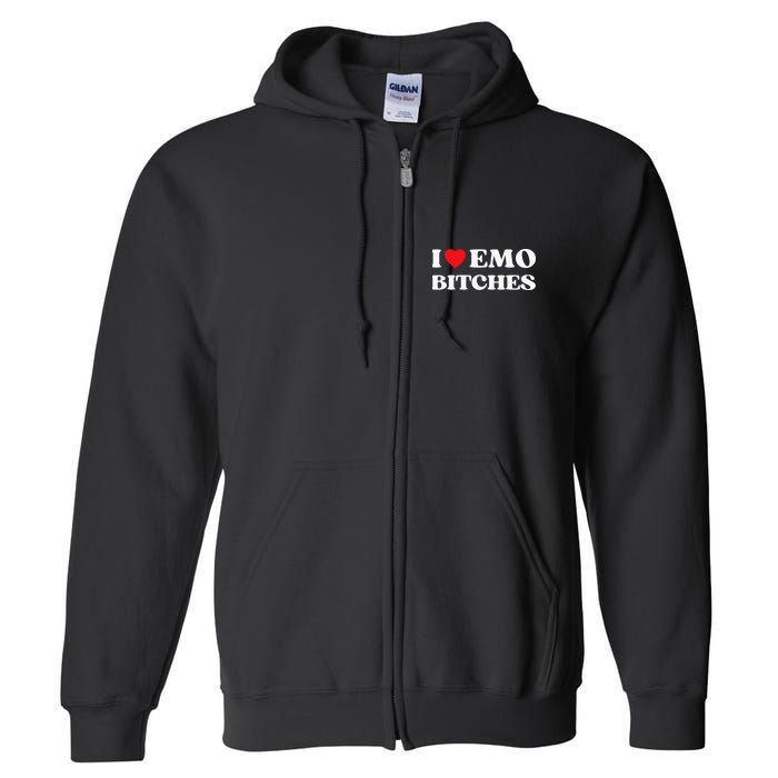 I Heart Emo Bitches Funny Quote Red Heart Emo Style Full Zip Hoodie